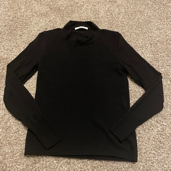 The Fold Sweaters - The Fold Twist Neck Sweater Merino Wool Black S Classic minimalist modest preppy